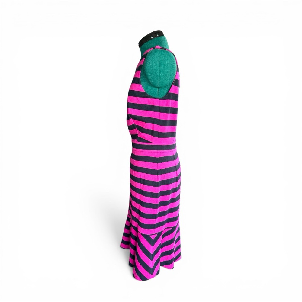 Banana Republic Hot Pink and Black Striped Sleeveless Midi Dress with Ruffle Hem - Picture 7 of 10